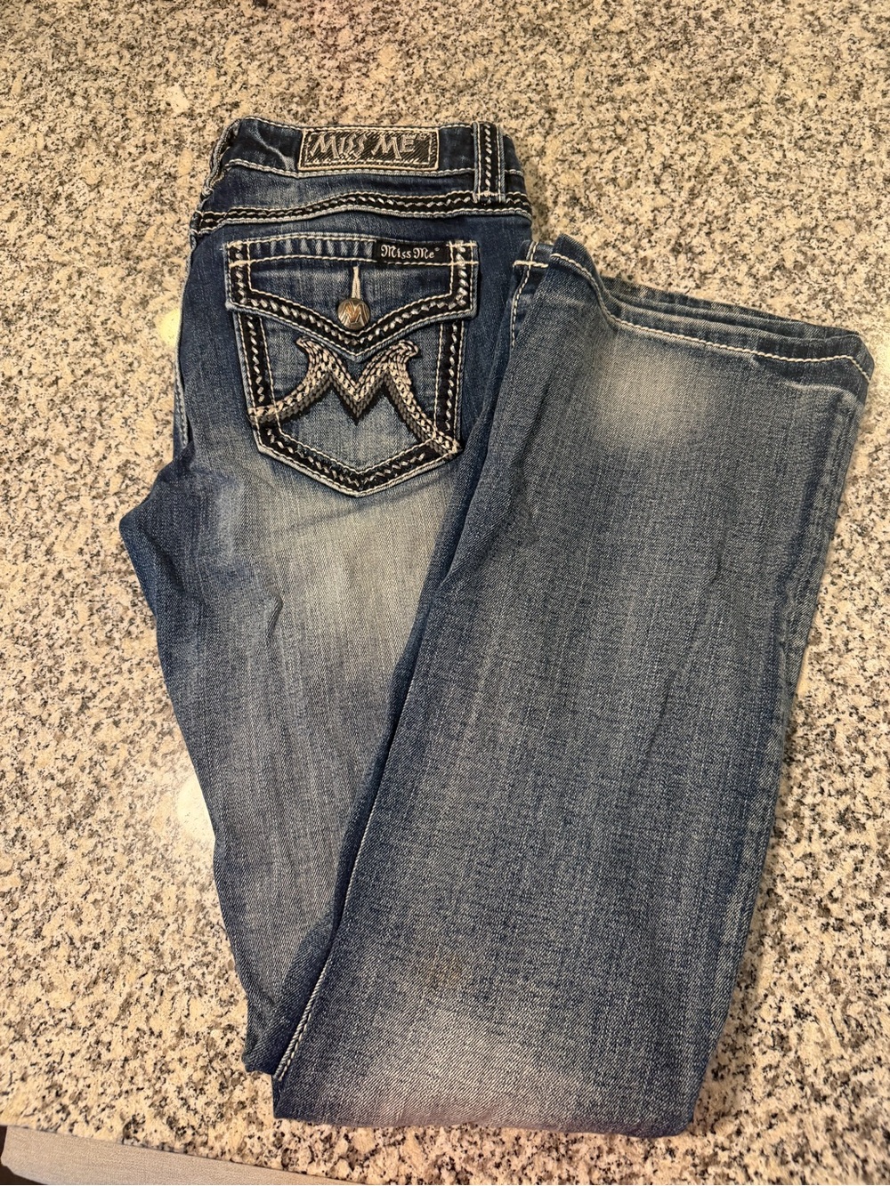 Miss Me Women's Medium Blue Boot Cut Jeans with Embellished Back Pockets